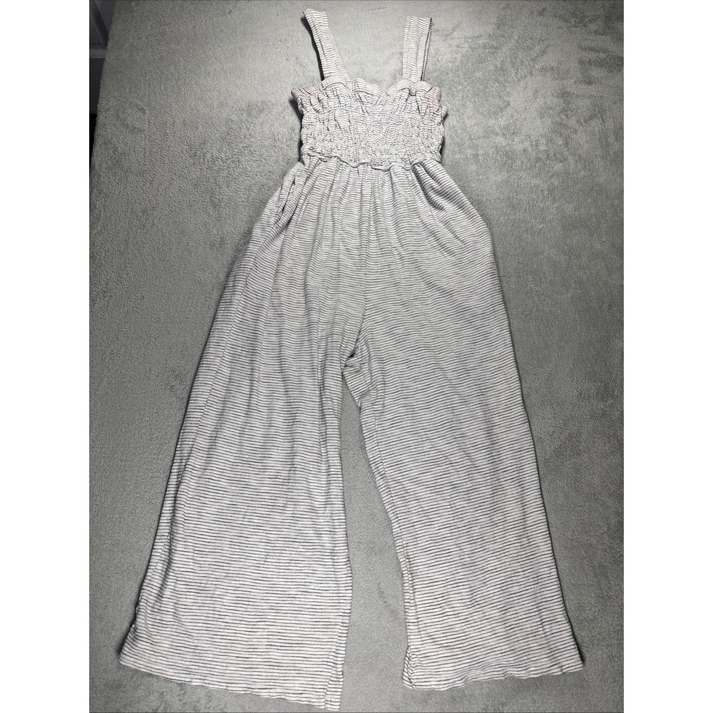 American Eagle Cream & Black Striped Wide Leg Jumpsuit With Pockets Size Medium